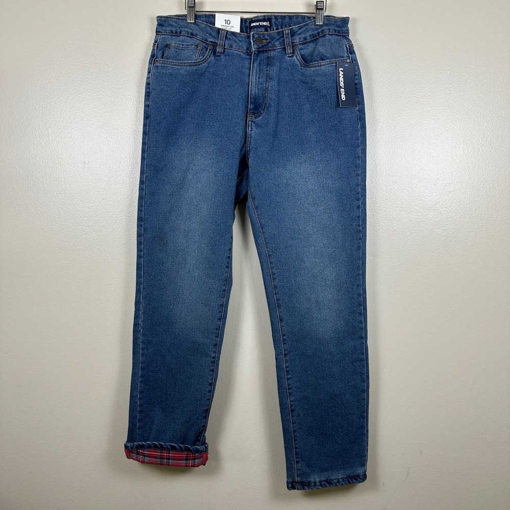 Lands' End Women's 16 Straight Leg‎ Jeans Blue Flannel Lined Medium Wash NEW
